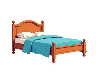 Cozy bedroom scene with a blue blanket covering a bed