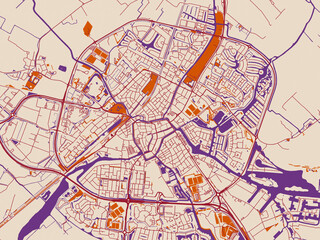 Obraz premium City map of Sneek, Netherlands – burgundy linework on cream