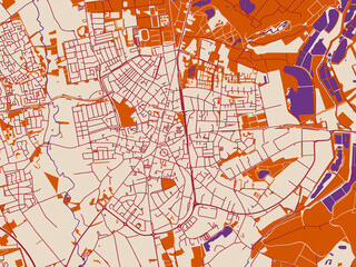 Fototapeta premium Minimal city map of Valkenswaard, Netherlands with terracotta and violet accents