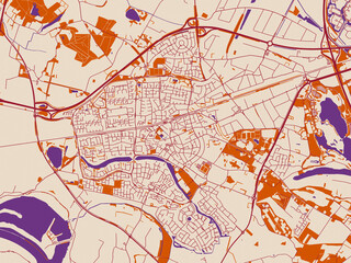 Obraz premium City layout poster — Wijchen, Netherlands – terracotta and violet accents