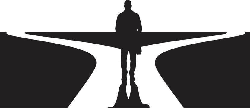 Silhouette of person at a crossroads with two paths