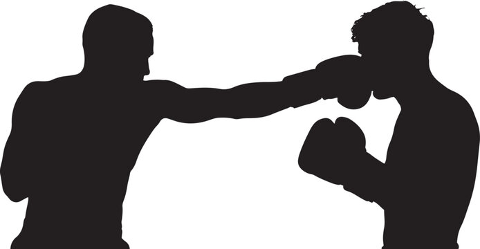 Two Boxers Silhouetted in a Fight vector illustration