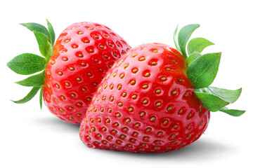 Two juicy ripe strawberries isolated on transparent background. © Vasilii