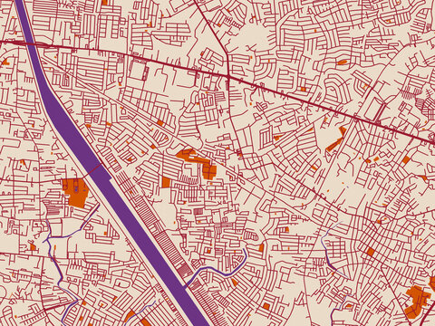 City layout poster &mdash; Cainta, Philippines &ndash; muted violet water and terracotta