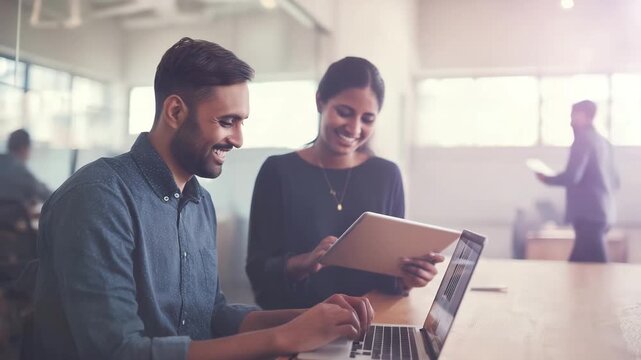 collaboration, teamwork, Indian coworkers, office environment, natural light, candid interaction 
