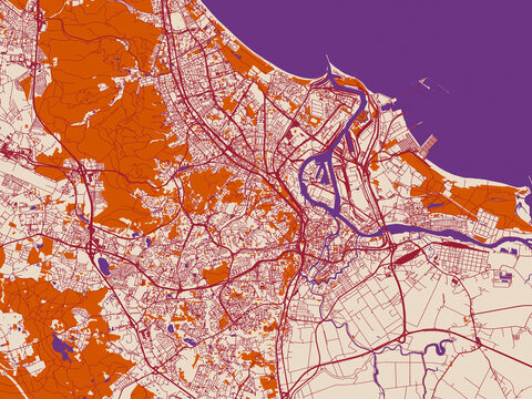 City map of Gdansk, Poland &ndash; burgundy linework on cream
