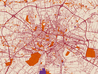Obraz premium Street map of Lublin, Poland in cream and burgundy map