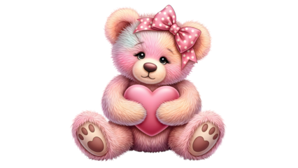 Cute blush pink teddy bear holding heart isolated on white romantic valentine