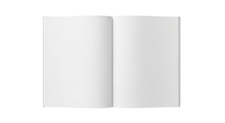 Opened blank magazine two page spread white paper sheets isolated on transparent background