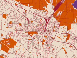 Fototapeta premium City map of Tarnowskie Gory, Poland – warm boho color palette