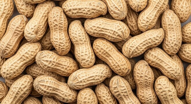 Close-up of a large group of raw peanuts in their shells background, top view