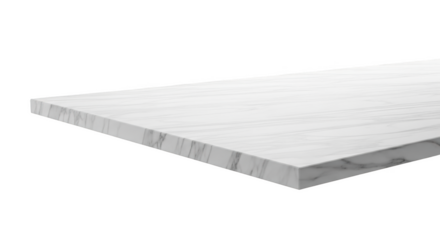 Realistic white marble surface with elegant veins and smooth edges isolated on transparent background