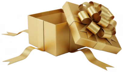 Gold Gift Box png Shiny Present cutout Open Package png Luxurious Container cutout Festive Keepsake png Elegant Offering cutout Empty Favor png Surprise Bundle isolated transparent background image
