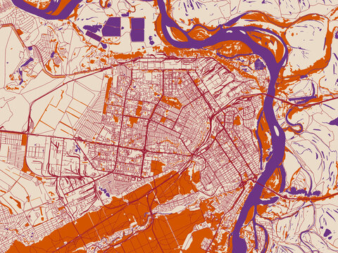 Decorative city map of Barnaul, Russian Federation