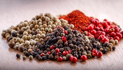 Black White And Red Pepper Colorful Peppercorns And A Variety Of Peppercorns