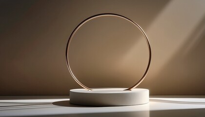 Minimal Product Podium With Circular Ring Prop And Soft Sunlight Shadows
