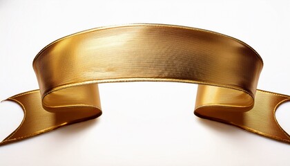 Curled Golden Ribbon Banner With Gold Border Straight And Wavy Ends