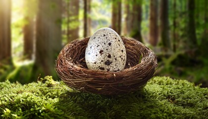 Speckled Egg In Forest Nest