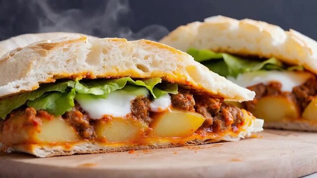 pambazo sandwich mexican food on warm background video
