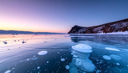 Frozen Lake Baikal Bubbles at Sunset - A Winter Wonderland.