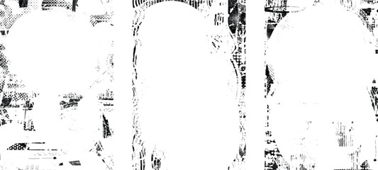 Grungy textured poster layers set. Design element for brochure, social media, posters, flyers. Overlay texture.Textured banner with Distress effect .Vector halftone dots . Screen print texture
