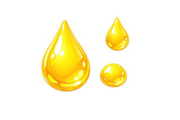 Golden yellow oil liquid drops and a globule of serum for health vitamin essence, transparent background