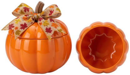 Orange Pumpkin png Festive Container cutout Autumn Jar png Decorative Bowl cutout Ceramic Dish png Glazed Storage cutout Seasonal Ware png Vibrant Squash isolated transparent background image
