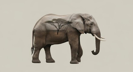 Fototapeta premium Double Exposure of an elephant with Its Natural Habitat, Wildlife Conservation Concept