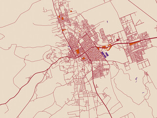 Obraz premium City map of Az Zulfi, Saudi Arabia – burgundy linework on cream