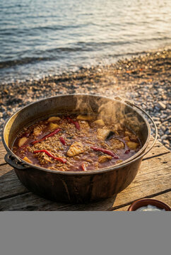 Rustic Caldero de Tabarca Pot on Pebble Beach