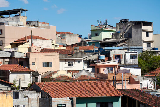 Simple houses in communities or favelas in the city of Sao Paulo.