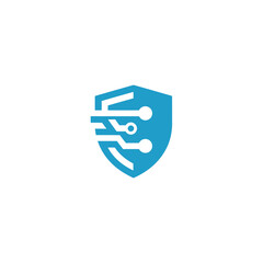 Fototapeta premium A blue shield icon representing security and protection on a clean background from a direct viewpoint