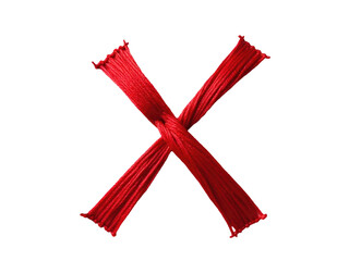 A red ribbon tied to a white cross on a plain background. transparent background