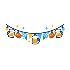 Obraz premium Oktoberfest Bavarian Garland with Beer and Pretzels Icon