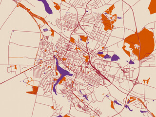 Obraz premium City map of Berdychiv, Ukraine – burgundy linework on cream