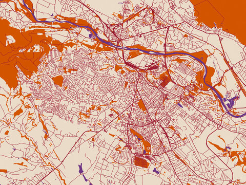Street map of Chernivtsi, Ukraine in warm boho color palette