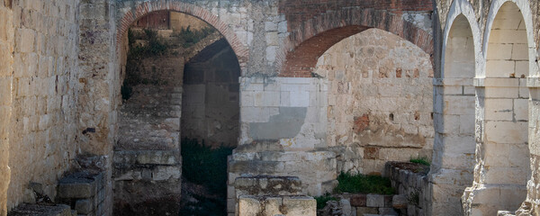 Detail of stone arches in medieval ruins