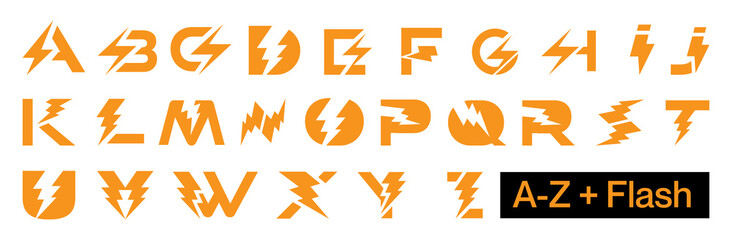 Lightning Bolt Alphabet A–Z Vector   Electric Power Letter Logo Set © Alamgir Brands