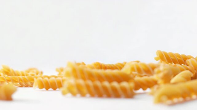 Video A messy cloud of pasta falls through the air