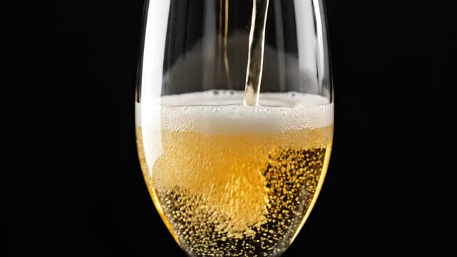 Bubbling Champagne: Capturing the essence of celebration as champagne is poured into an elegant glass, the bubbly liquid with golden hues. 