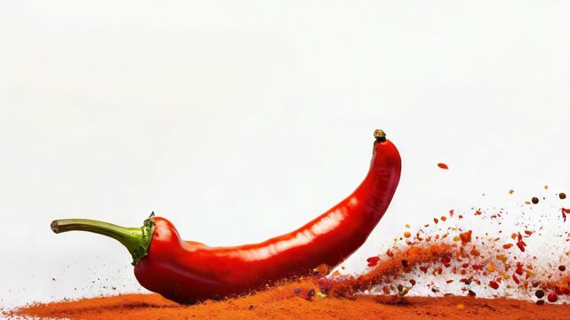 A vibrant red pepper sprinkled with various spices, great for food or spice-themed