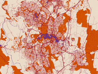 Fototapeta premium Minimal city map of Canberra, Australia with burgundy linework on cream
