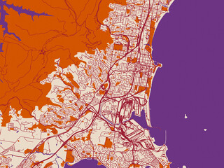 Street map of Wollongong, Australia in burgundy linework on cream