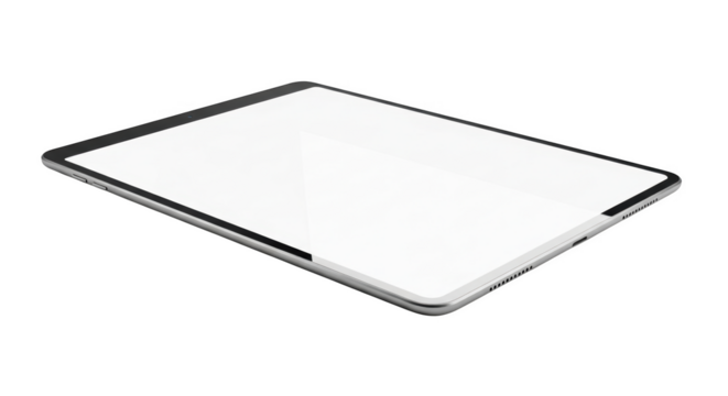 Sleek silver tablet device with blank white screen for mockup and presentation isolated on transparent background - Powered by Adobe