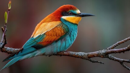 Obraz premium European Bee Eater resting on branch in natural setting during daylight hours above ground in a tree habitat