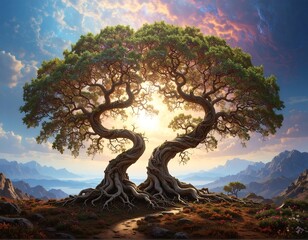 Intertwined Trees of Life - A Symbol of Connection and Growth.