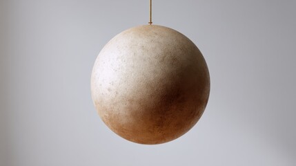 Artistic hanging globe with gold textured surface on minimalist background