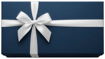 Blue Gift png Navy Present cutout Dark Box png Elegant Package cutout White Ribbon png Satin Bow cutout Tied Present png Wrapped Gift cutout Premium Parcel png isolated transparent background image