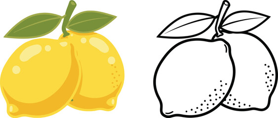 Obraz premium a pair of lemons one colored yellow and the other in black and white outline