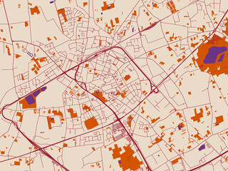 Obraz premium Street map of Sint-Niklaas, Belgium in burgundy linework on cream